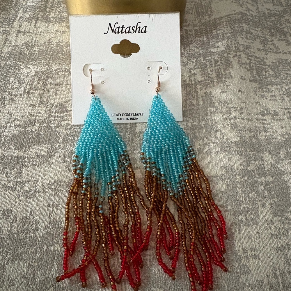 Natasha Couture Turquoise and Red Beaded Earrings